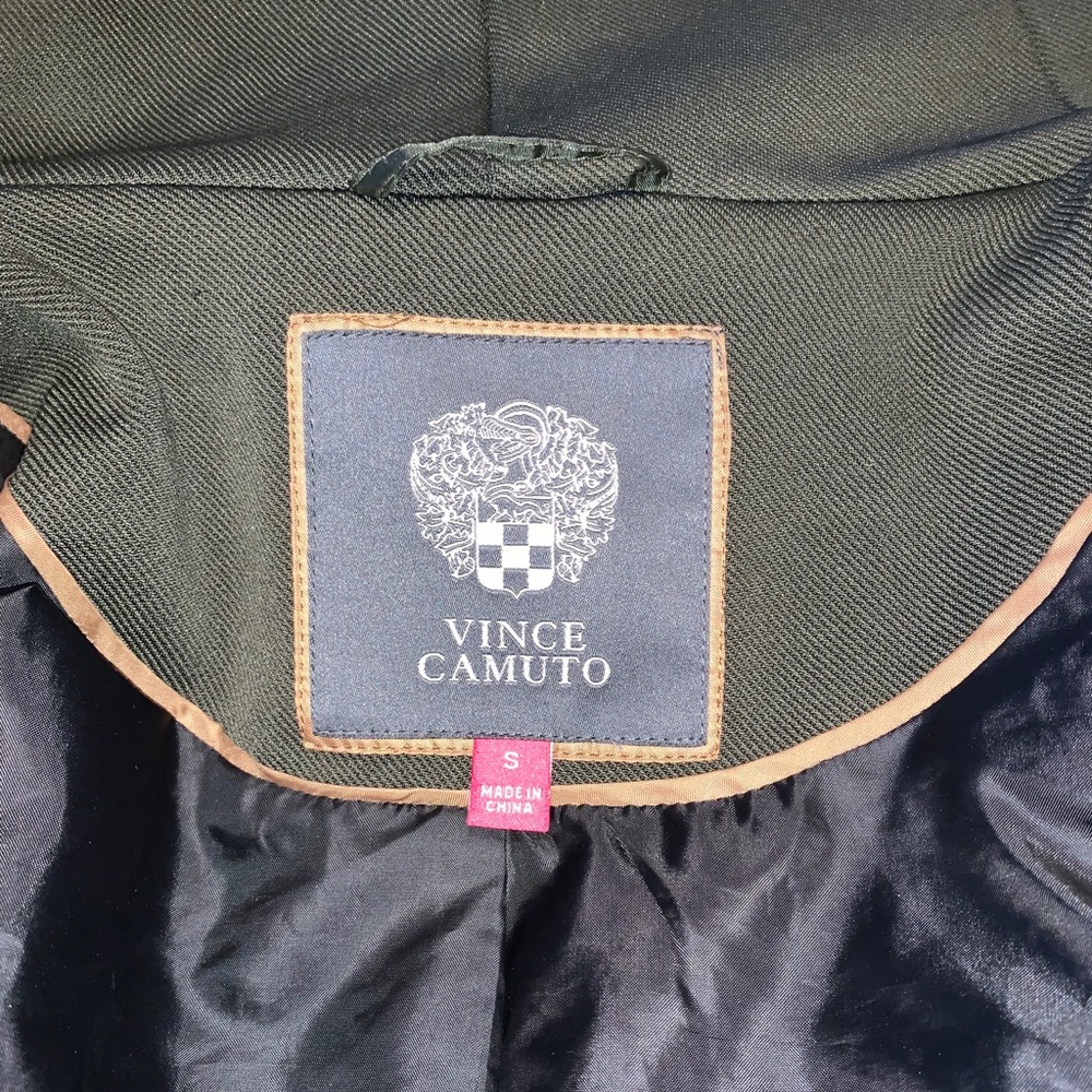 Vince Camuto green trench coat.